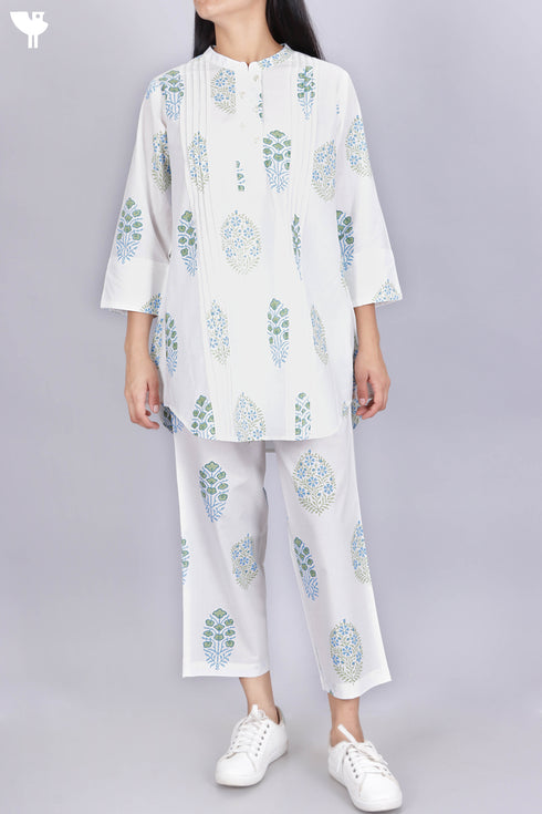 Cambric Cotton Co-Ord Set In Floral Block Print