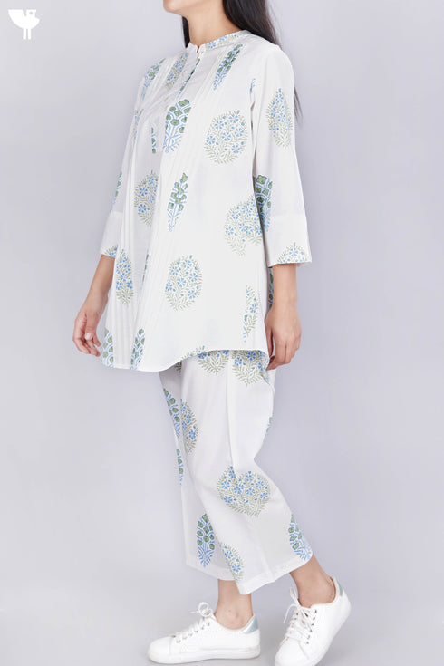 Cambric Cotton Co-Ord Set In Floral Block Print