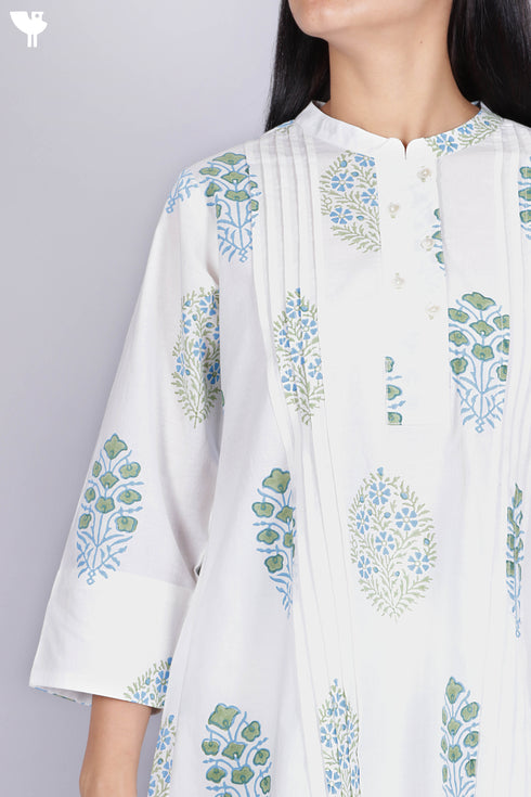 Cambric Cotton Co-Ord Set In Floral Block Print