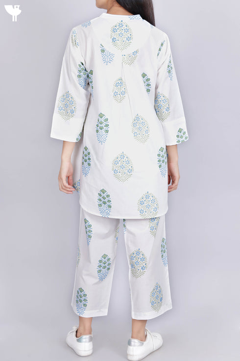 Cambric Cotton Co-Ord Set In Floral Block Print