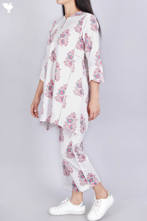 Cambric Cotton Co-Ord Set In Floral Block Print