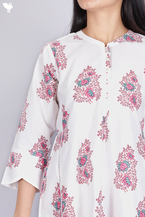 Cambric Cotton Co-Ord Set In Floral Block Print