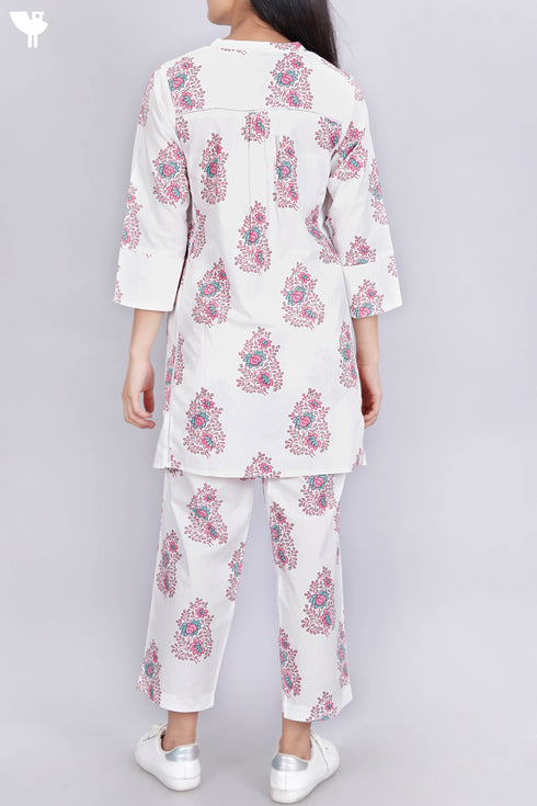 Cambric Cotton Co-Ord Set In Floral Block Print