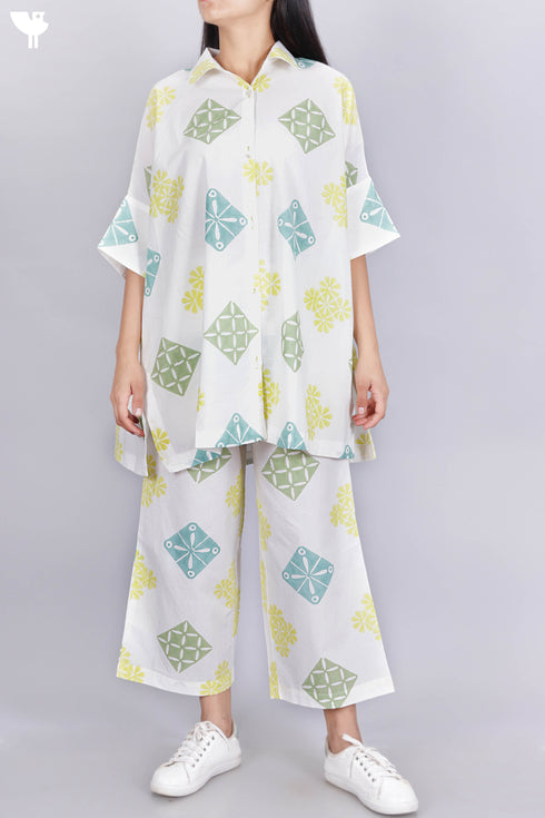 Cambric Cotton Co-Ord Set In Graphic Block Print