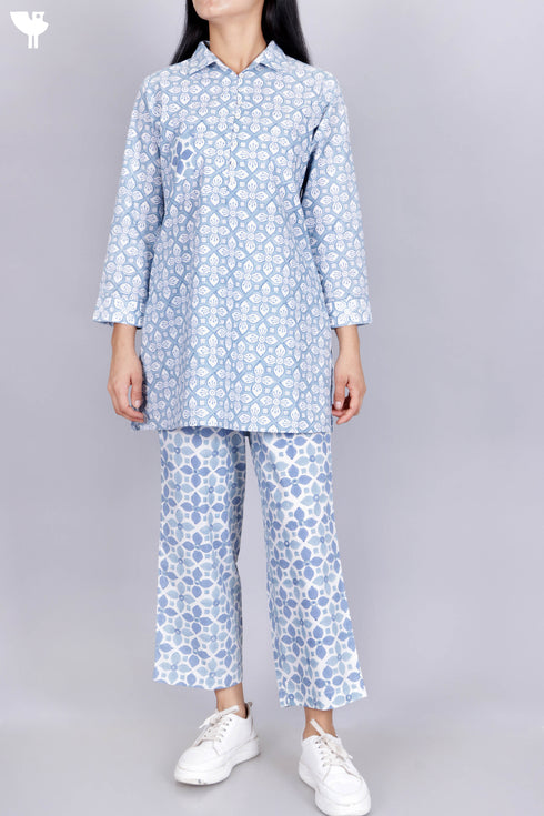 Cambric Cotton Co-Ord Set In Graphic Block Print