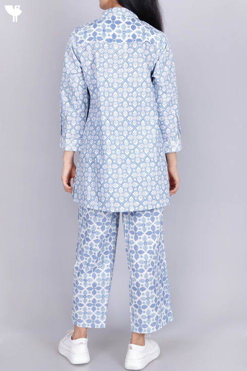 Cambric Cotton Co-Ord Set In Graphic Block Print