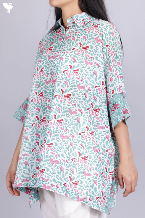 Mulmul Cotton Top In Floral Block Print
