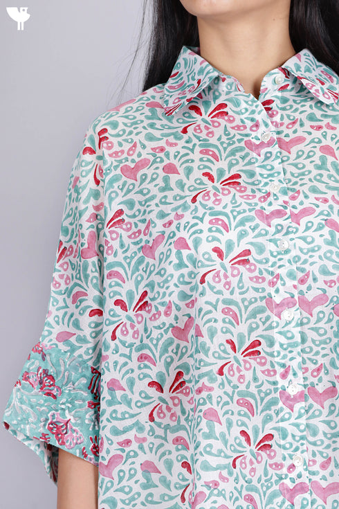 Mulmul Cotton Top In Floral Block Print