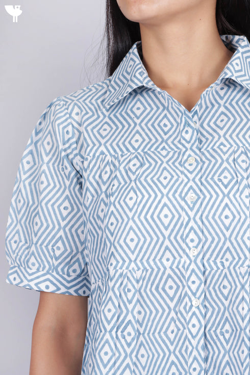 Cambric Cotton Shirt In Geometric Block Print
