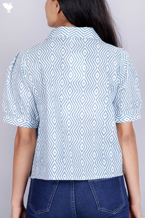 Cambric Cotton Shirt In Geometric Block Print