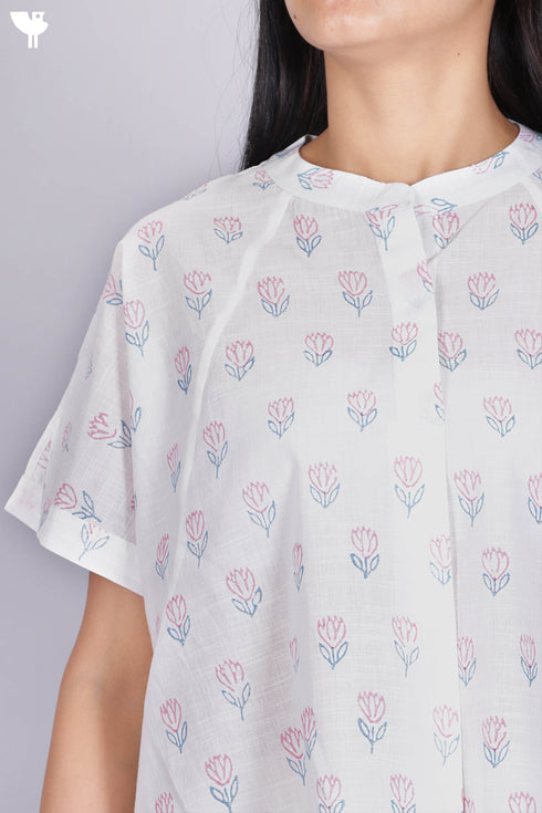 Slub Cotton Shirt In Floral Block Print