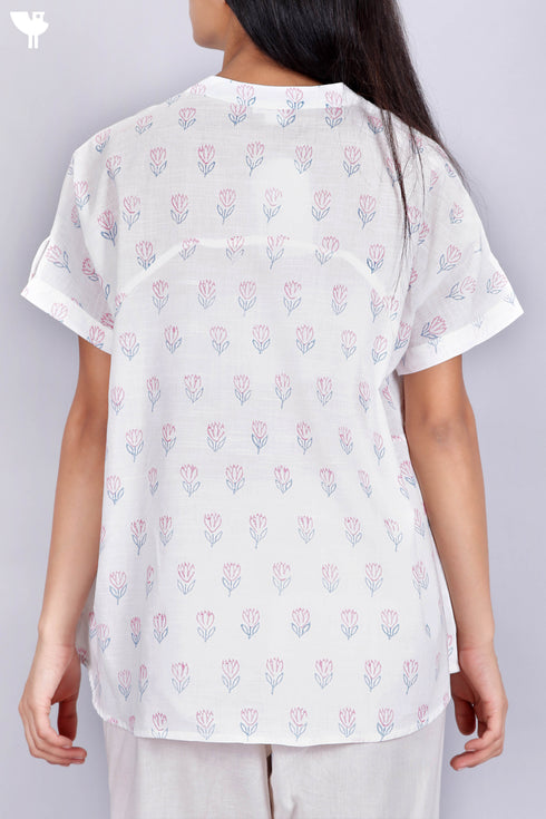 Slub Cotton Shirt In Floral Block Print