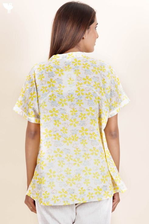 Slub Cotton Shirt In Floral Block Print