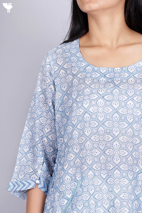 Cambric Cotton Dress In Graphic Block Print