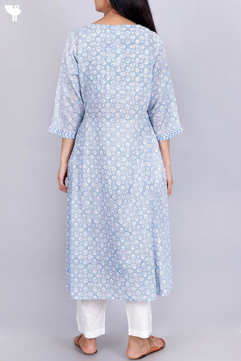 Cambric Cotton Dress In Graphic Block Print