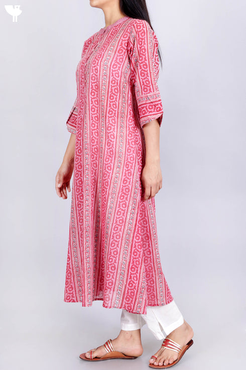 Cambric Cotton Dress In Graphic Block Print