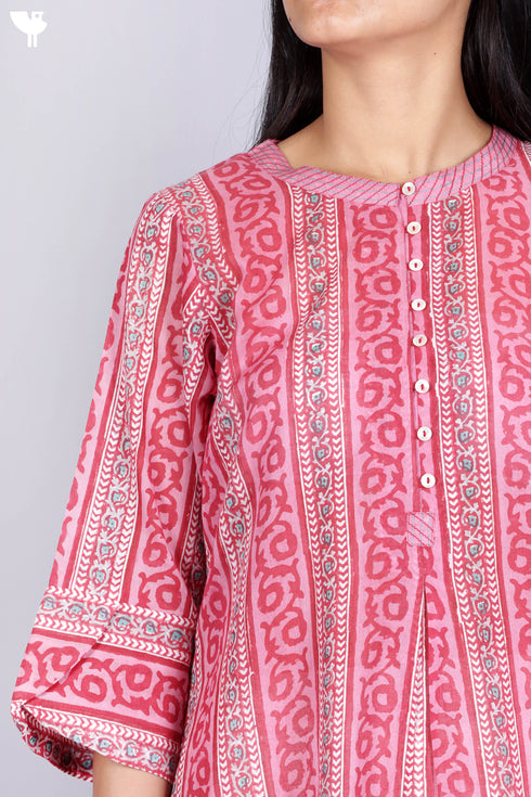 Cambric Cotton Dress In Graphic Block Print