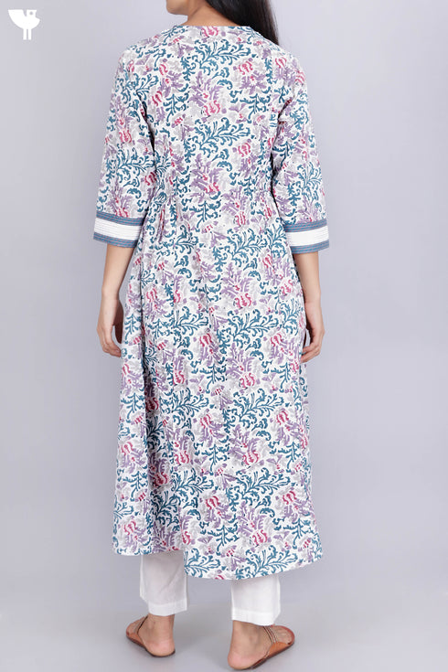 Cambric Cotton Dress With Floral Block Print