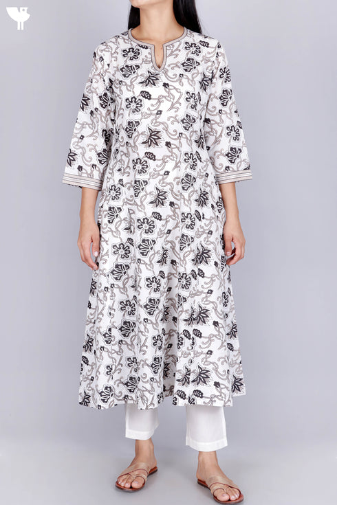 Cambric Cotton Dress In Graphic Block Print