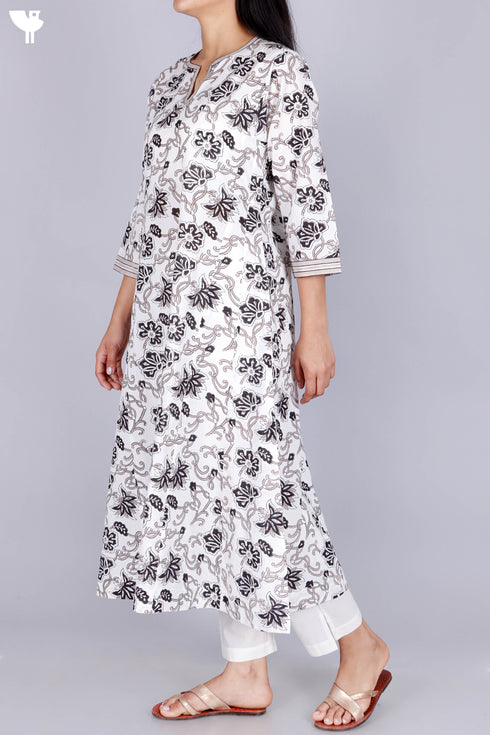 Cambric Cotton Dress In Graphic Block Print