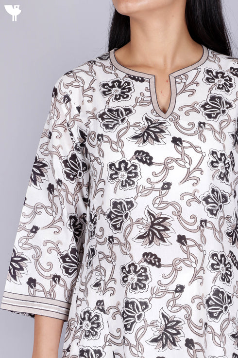 Cambric Cotton Dress In Graphic Block Print