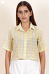 Cambric Cotton Crop Top In Graphic Block Print