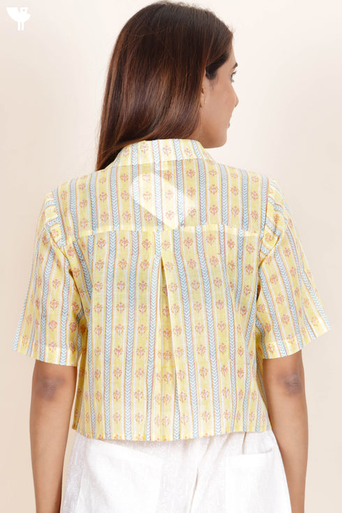 Cambric Cotton Crop Top In Graphic Block Print