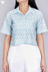 Cambric Cotton Crop Top In Graphic Block Print