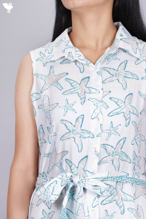 Rayon Shirt Dress In Graphic Block Print