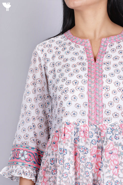 Mulmul Cotton Dress In Floral Block Print
