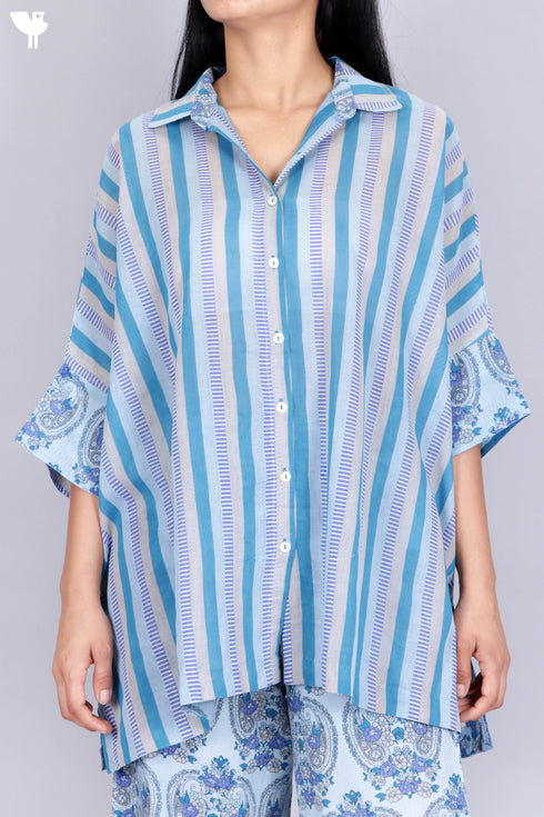 Mulmul Cotton Boxy Shirt In Graphic Print
