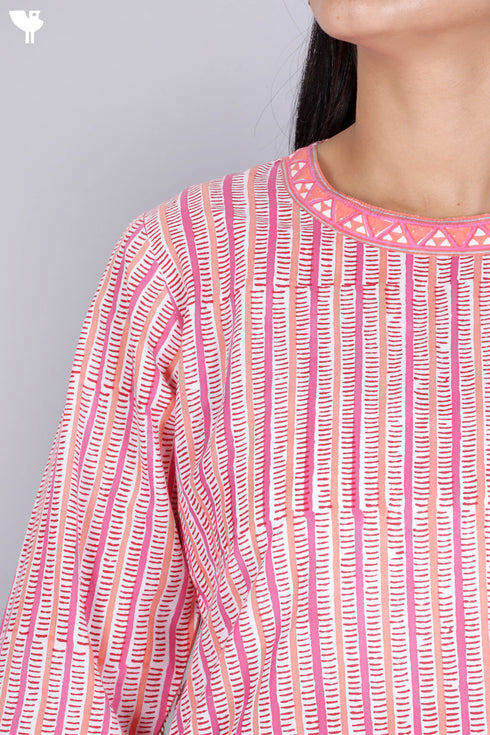 Cambric Cotton Top In Graphic Block Print