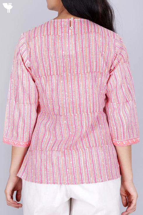 Cambric Cotton Top In Graphic Block Print