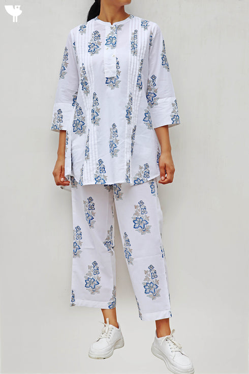 Cambric Cotton Co-Ord Set In Floral Block Print