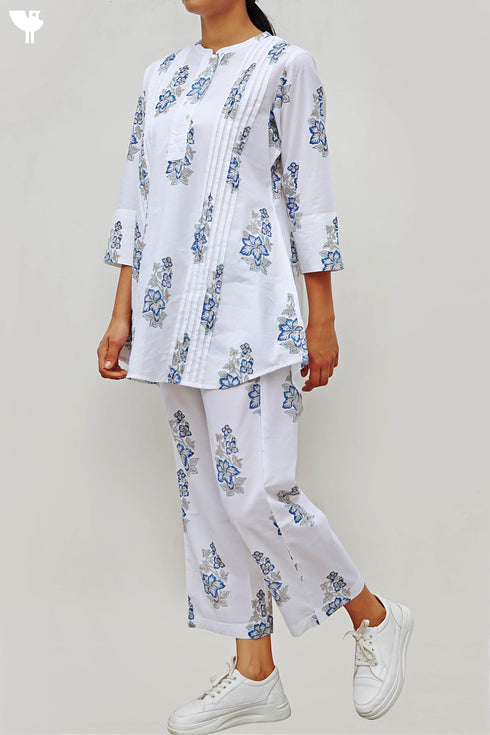Cambric Cotton Co-Ord Set In Floral Block Print