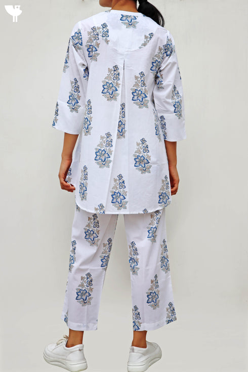 Cambric Cotton Co-Ord Set In Floral Block Print