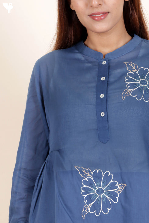 Cotton Co-Ord Set With Floral Embroidery