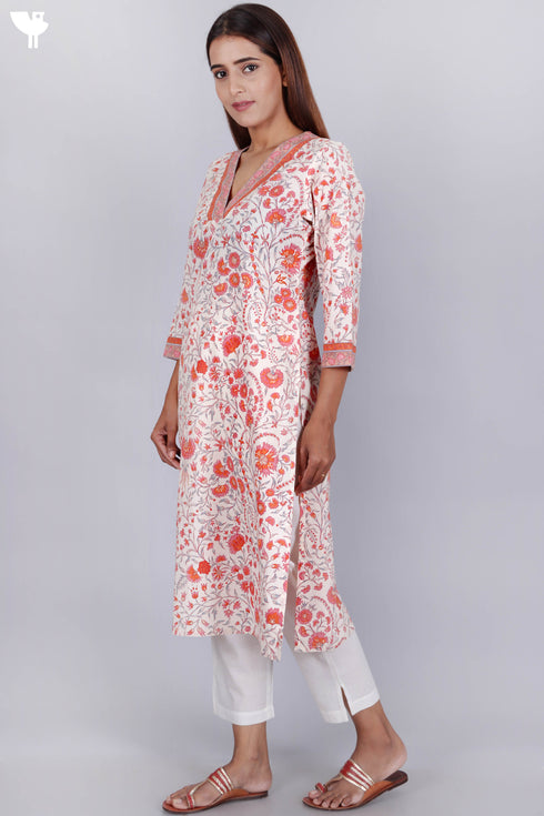 Cambric Cotton Kurta In Floral Print