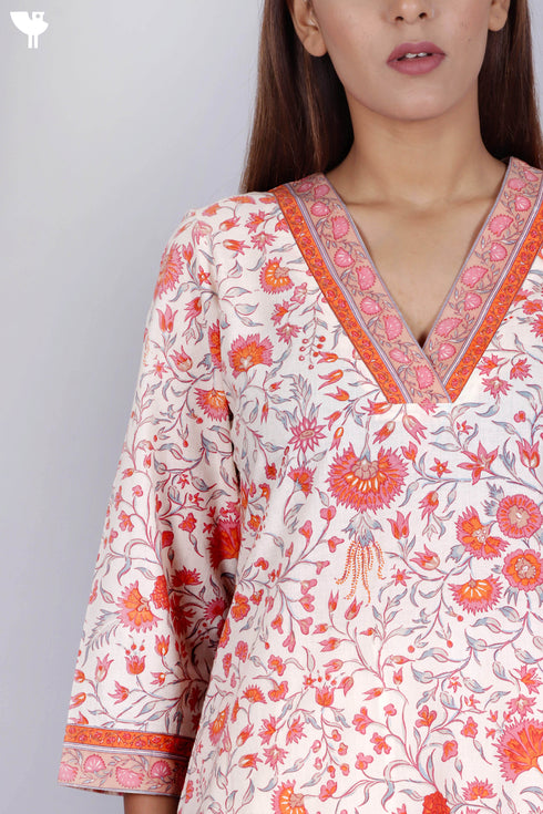 Cambric Cotton Kurta In Floral Print