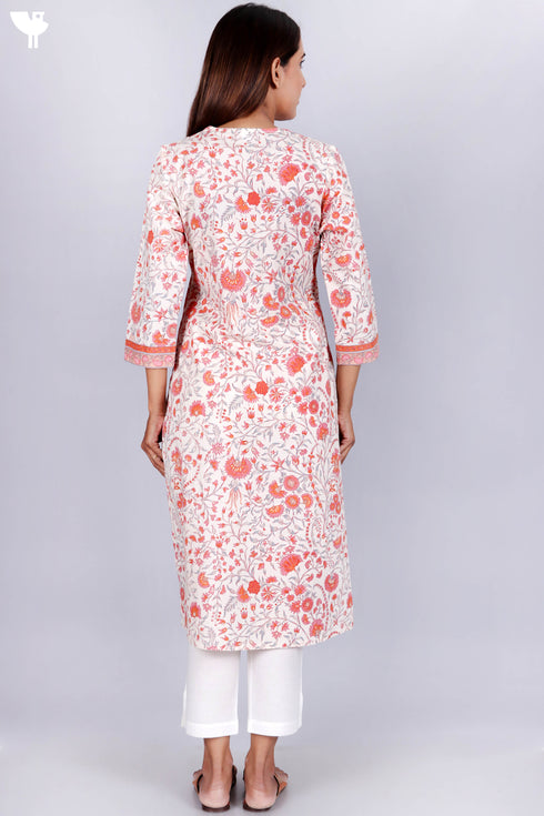 Cambric Cotton Kurta In Floral Print