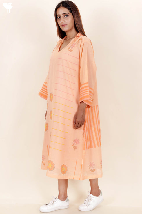 Mulmul Cotton Kaftan Dress With Block Print