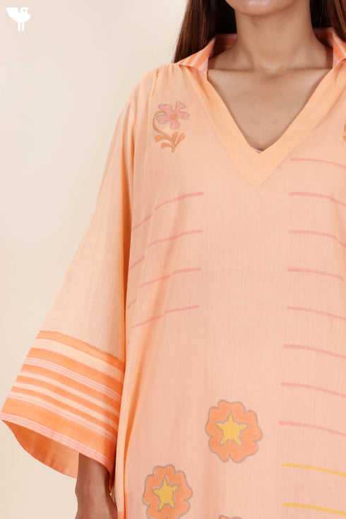 Mulmul Cotton Kaftan Dress With Block Print