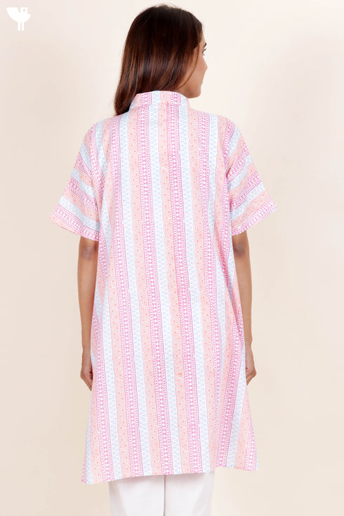 Cambric Cotton Boxy Shirt In Graphic Block Print
