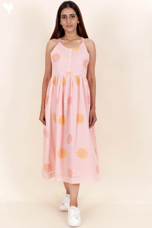 Mulmul Cotton Strappy Dress With Block Print