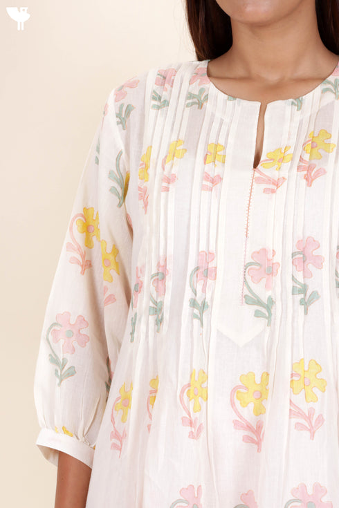 Mulmul Cotton Dress With Floral Block Print