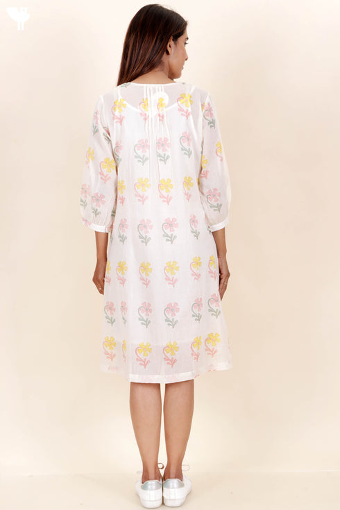 Mulmul Cotton Dress With Floral Block Print