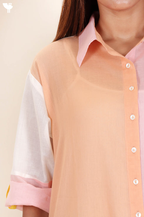 Mulmul Color Blocked Shirt With Embroidery