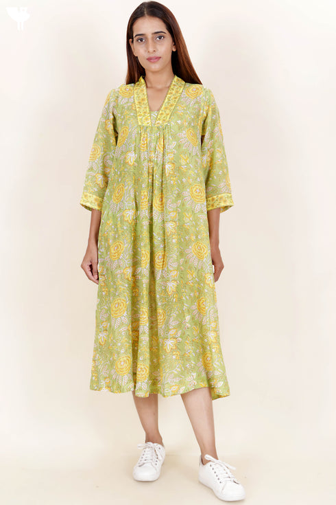 Modal Silk Dress In Floral Block Print
