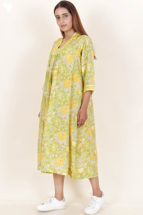 Modal Silk Dress In Floral Block Print