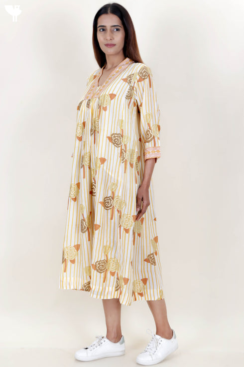 Modal Silk Dress In Floral Block Print